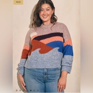 NEW Faherty Size XL Emerald Bay Alpaca Blend Multicolor Wave Crew Neck Sweater